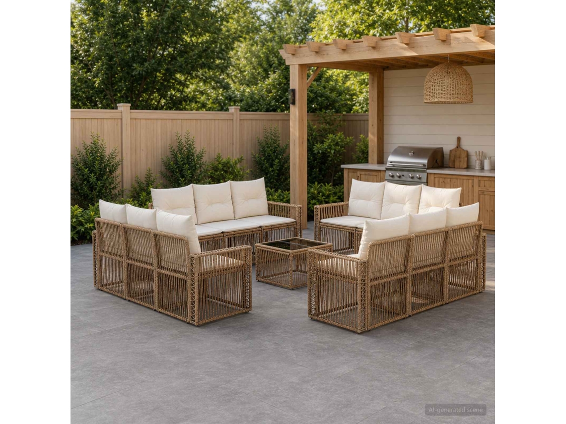 Vidaxl Conjunto De Sofá De Jardim 13 Unid. Bege E Branco Creme Vime Pe
