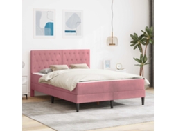 Vidaxl Estrutura De Cama Com Colchão Rosa 140 X 190 Cm Veludo