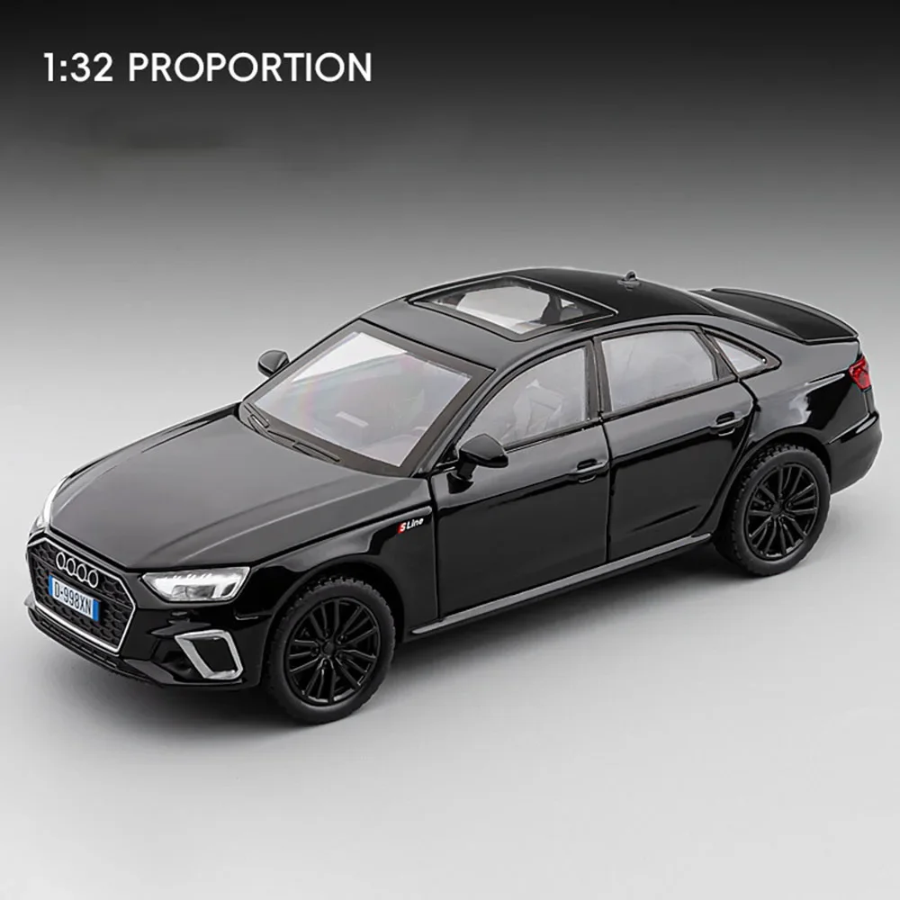 (a4 Preto) Miniatura De Carro Em Escala 1:18, Carroceria Em Liga Metálica, Resistente E Durável.