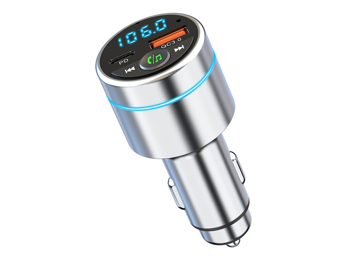 Bc61 Transmissor Fm Bluetooth Para Veículo Mp3 Player Prata
