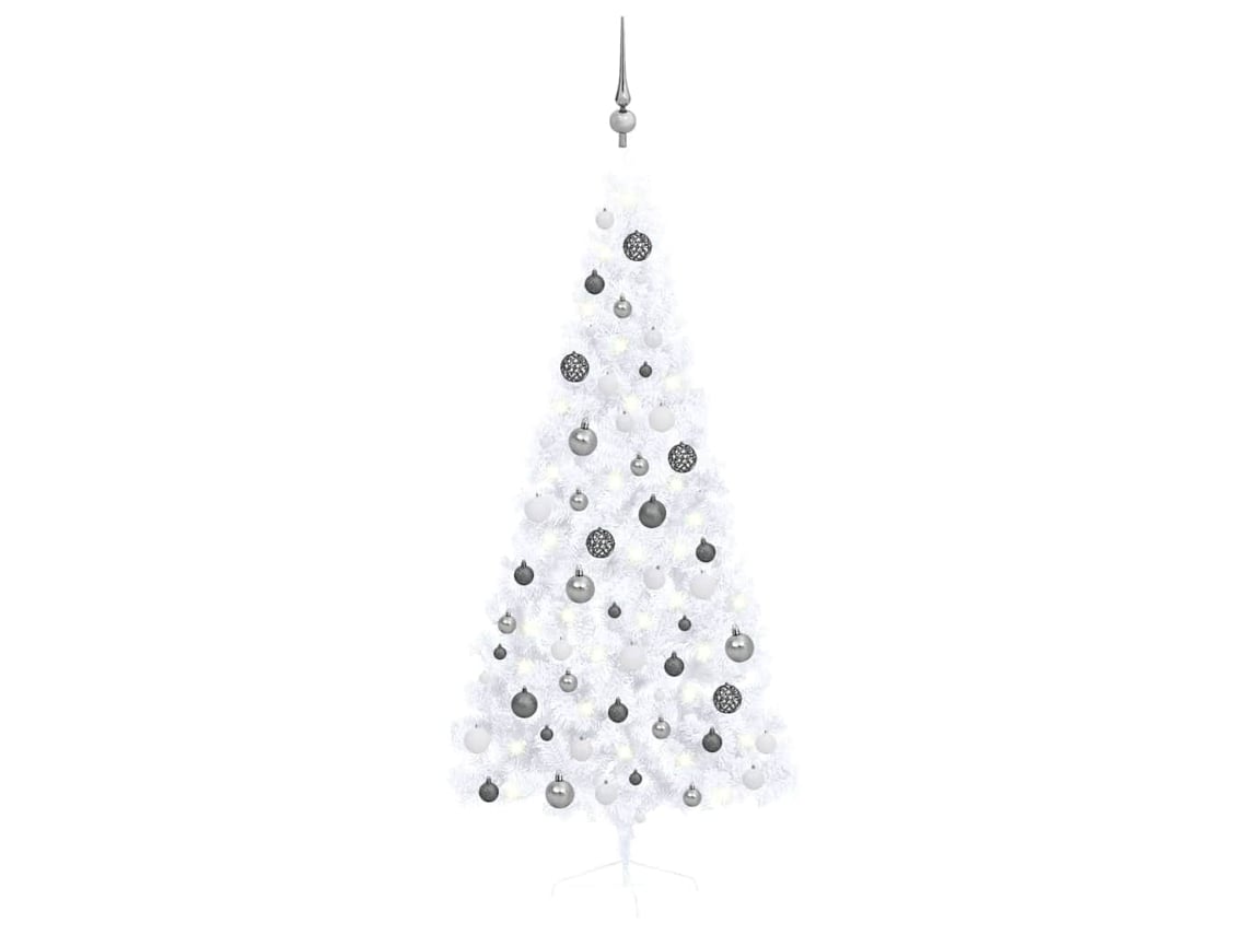 Meia árvore Natal VIDAXL artificial pré-iluminada c/ bolas branco