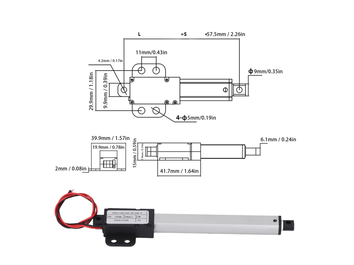 Laxiscreed Atuador Linear Eléctrico Compacto 100mm De Curso E 20n De Força