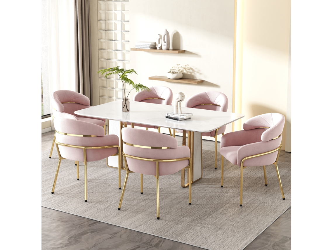 Cadeira de Jantar Individual 6 Unidades Luxo Leve 4 Veludo Pernas Metal Rosa MOBRIO