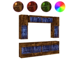 Conjunto de 6 suportes de parede para TV com luzes LED, acabamento em carvalho fumê, MAISON EXCLUSIVE (95x95x45 cm)