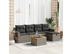 Vidaxl 6 Pcs Conjunto Sofás De Jardim Com Almofadões Vime Cinzento
