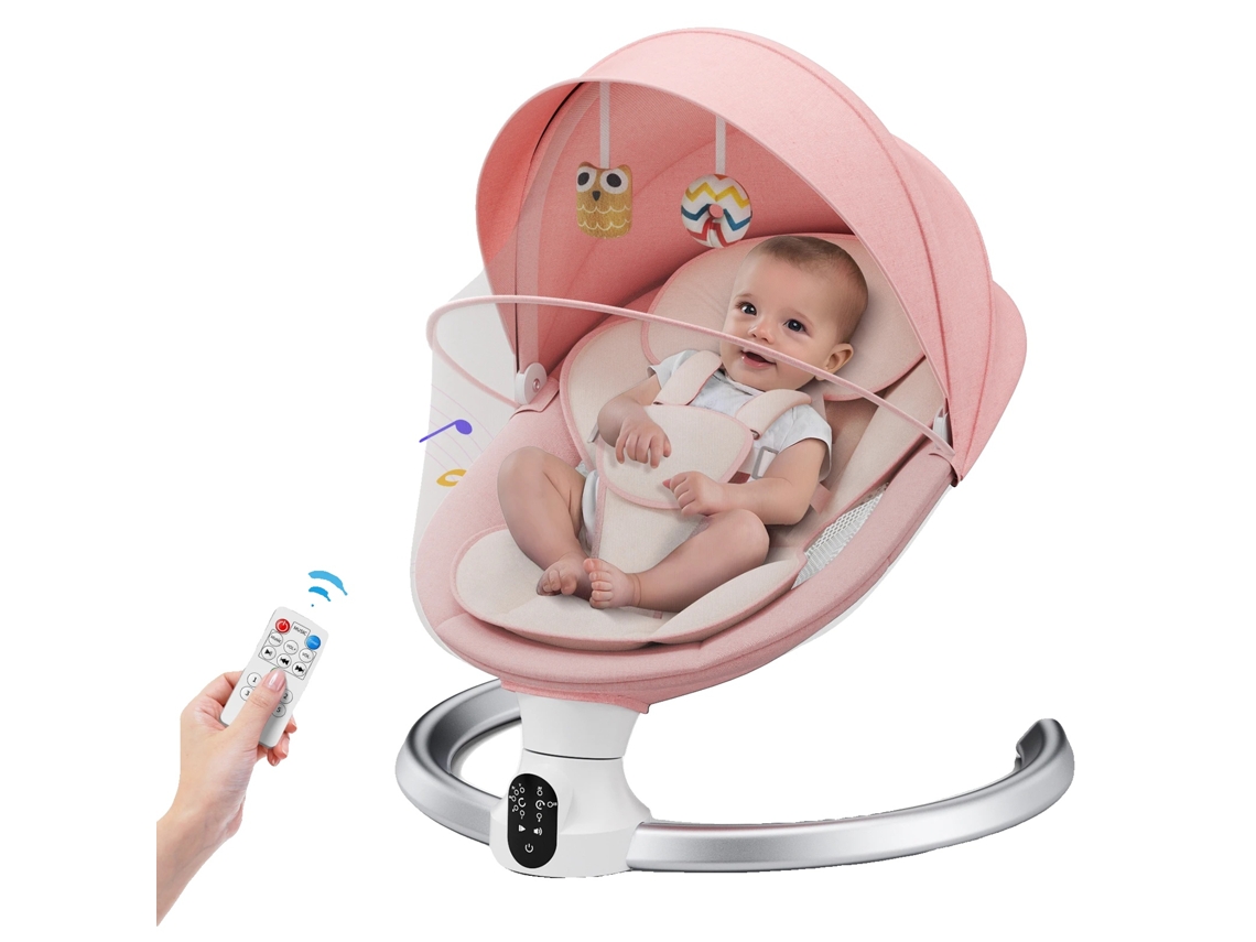 Balanço Para Bebê, Ângulos Ajustáveis, Recurso De Música Bluetooth, Rosa