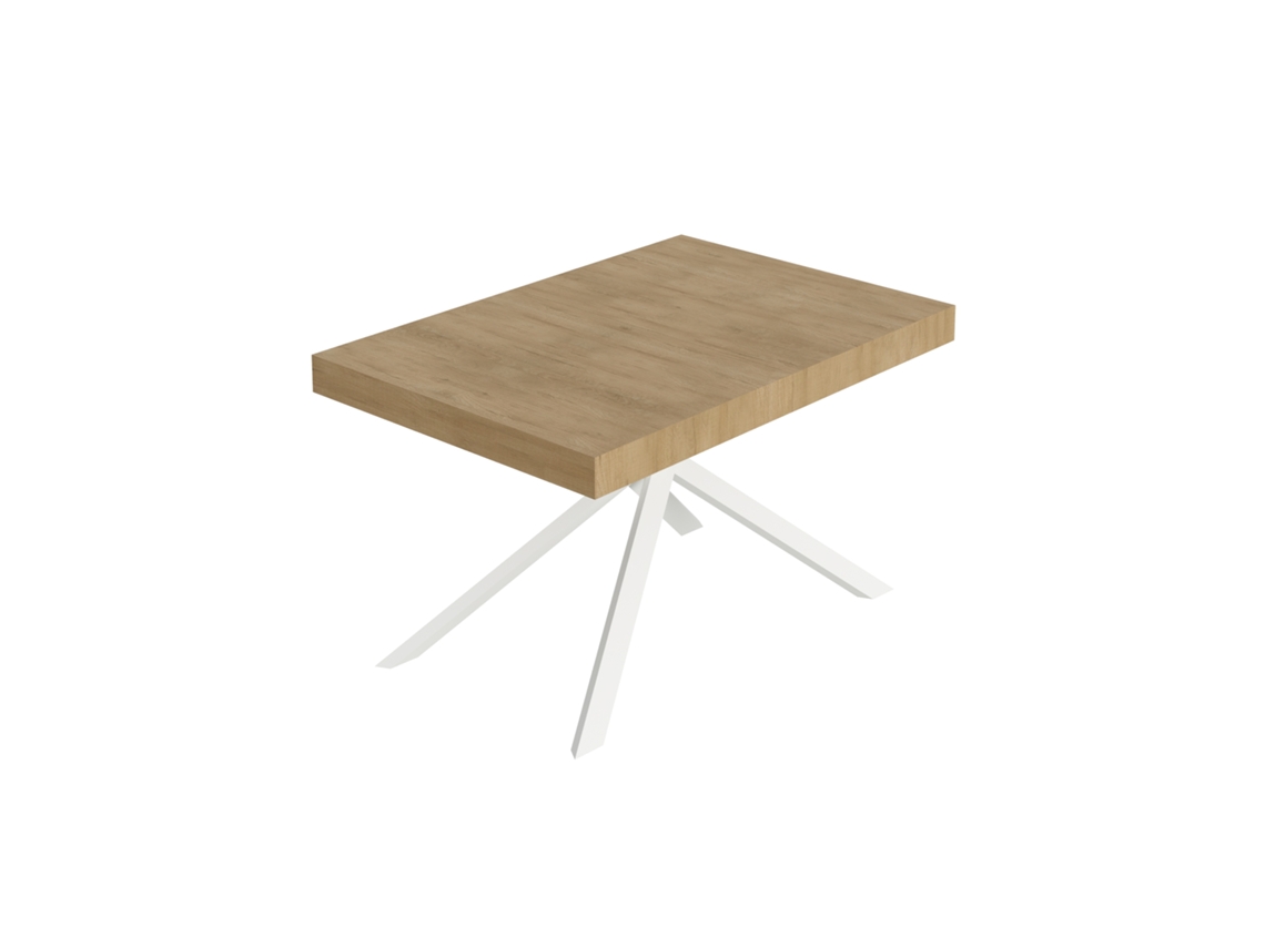 Mesa Extensível Niket 120/204x80 Cm Carvalho Natural Pernas Brancas Itamoby