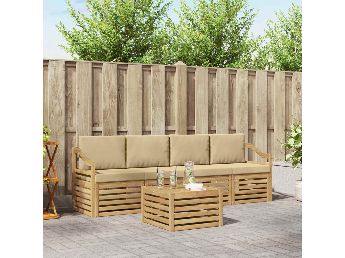 Vidaxl Conjunto De Sofás Para Exterior 5 Pcs Branco E Bege Poliéster