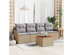 Vidaxl Conjunto De Sofá De Jardim 5 Unid. Bege E Cinza Claro Vime Pe