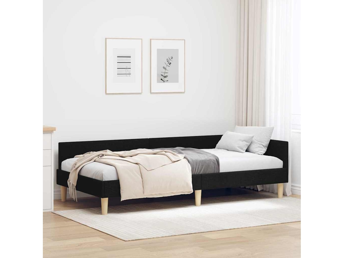 Vidaxl Estrutura de Cama de Canto Preto 100 X 200 Cm Tecido