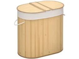 Cesto de Roupa em Bambu 100l com 2 Compartimentos,tampa e Saco Removível 62,5x37x60,5cm natural BTFORUS
