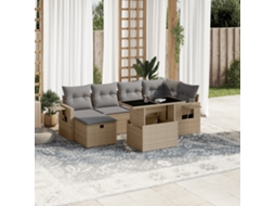 Vidaxl 7 Pcs Conjunto De Sofás P/ Jardim Com Almofadões Vime Pe Bege