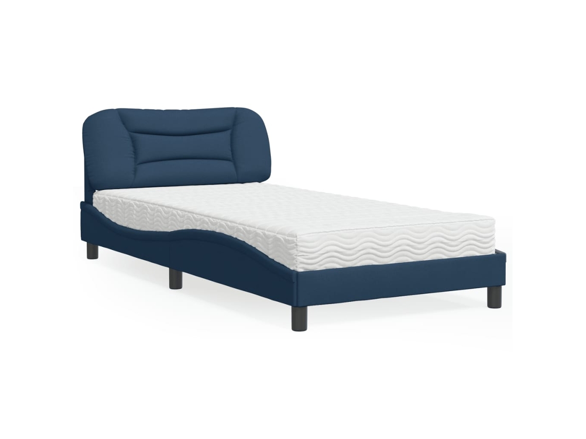 Vidaxl Cama Com Colchão Hvar 100x200 Cm Tecido Azul
