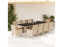 Vidaxl 11 Pcs Conjunto Jantar Jardim Com Almofadões Vime Pe/vidro Bege