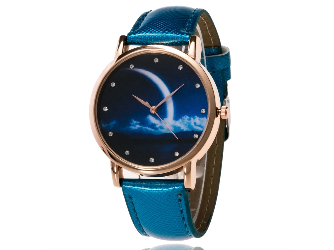 Relógio de Pulso Feminino Analógico de Quartzo com Correia de Couro Pu Zhoulianfa (azul)