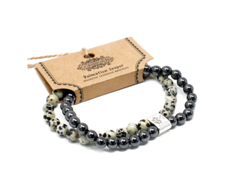 Pulseira de Pedras Preciosas Magnéticas Jaspe Dálmata 10X4X3 Cm
