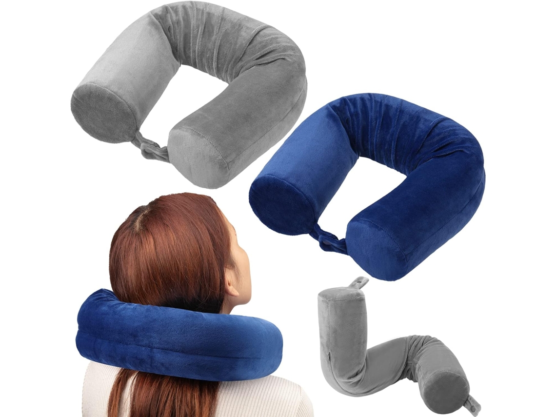 Conjunto de 2 almofadas de viagem para pescoço em espuma viscoelástica, ajustáveis AQUAFORGE