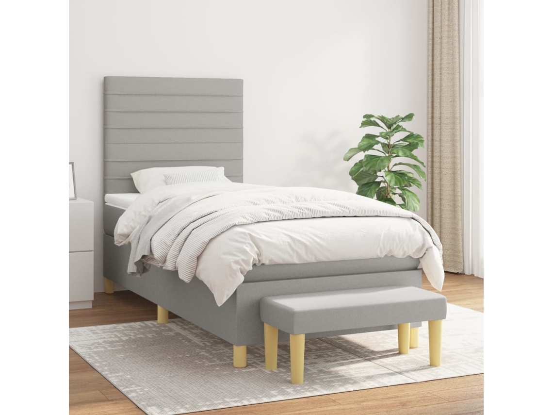 Vidaxl Cama Com Molas/colchão 90x190 Cm Tecido Cinzento-claro
