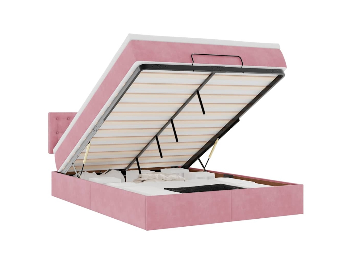 Estrutura de Cama Otomana com Colchão Veludo Rosa MAISON EXCLUSIVE (140x200 cm)