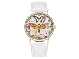 Relógio feminino Zhoulianfa T303-a de quartzo com pulseira de couro e mostrador borboleta branco para negócios.