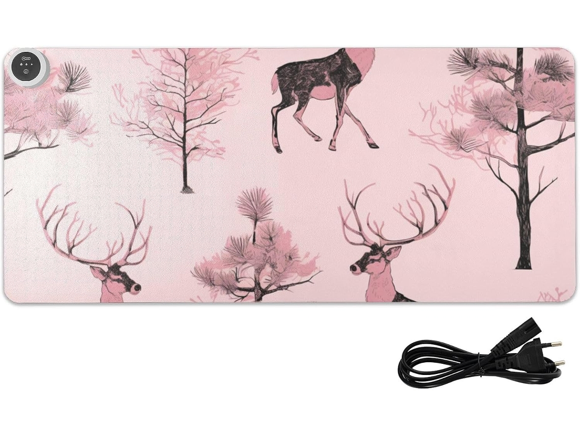 Mousepad Aquecido em Couro com Estampa de Rena Rosa, Feliz Natal, 80 X 33 Cm, para Decoração Escritório. Cm