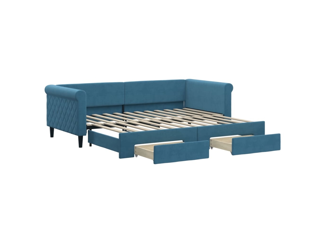 Sofá-cama com gavetão VIDAXL Azul Veludo (90x200 cm)