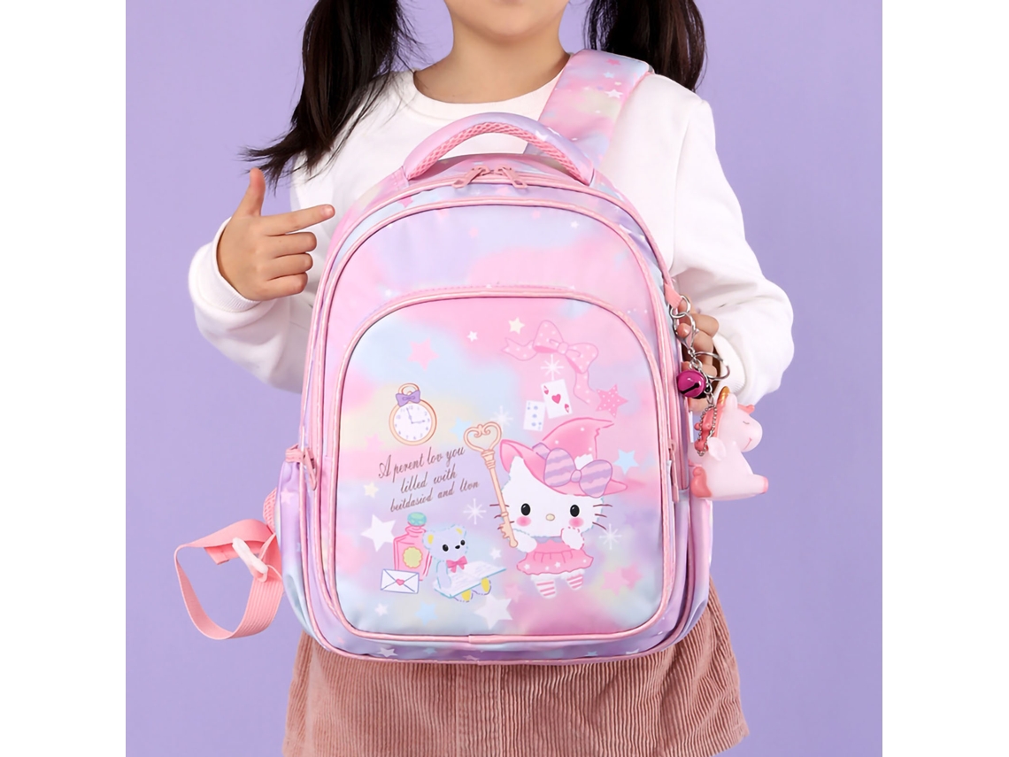 Mochila Escolar Niña Primaria Rosa Larga Ligera Cartoon Con Correa De Pecho Bonita