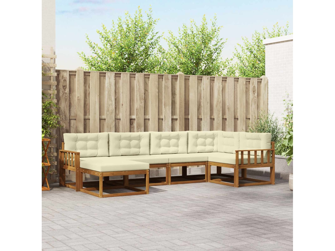 Vidaxl Conjunto De Sofás Para Exterior 6 Pcs Natural E Creme