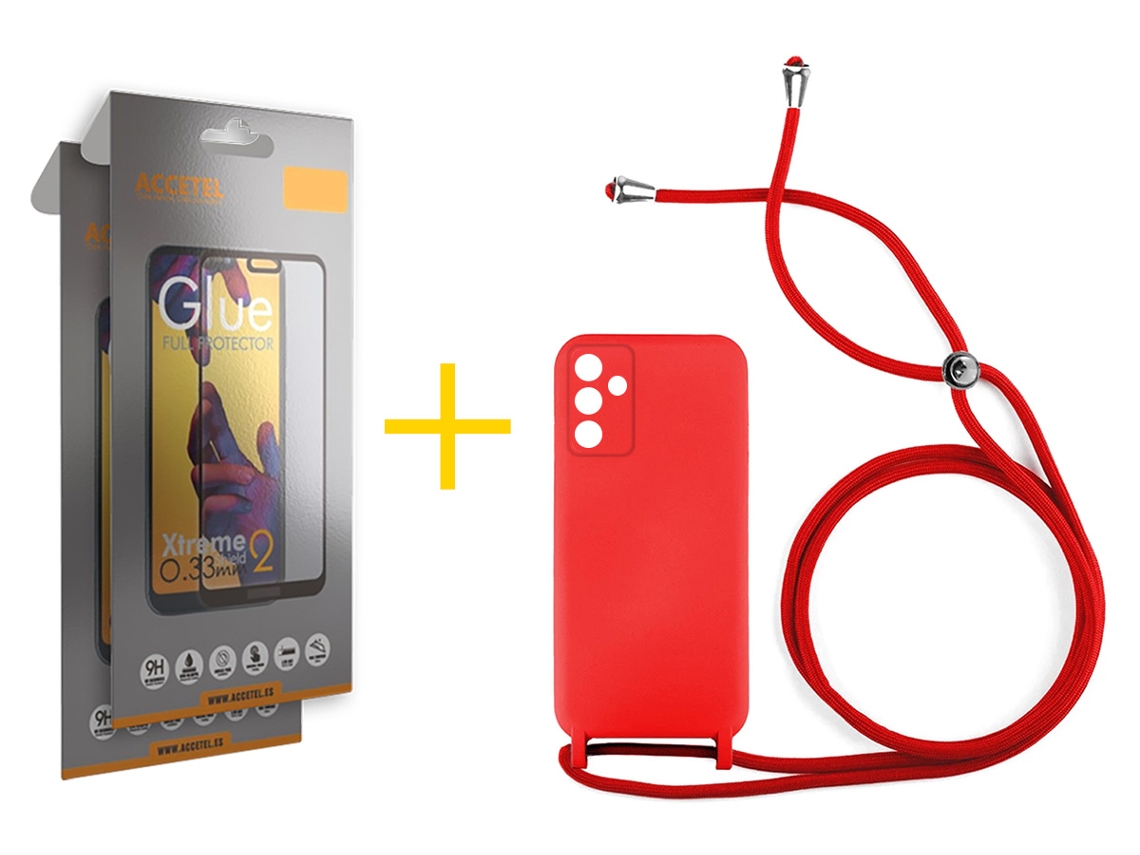 Pack 2 x Película de Vidro Temperado Full + Capa ACCETEL Samsung Galaxy A55 5G Gel Rope Vermelho