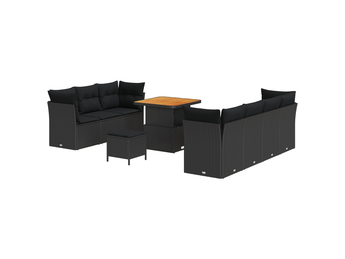 Conjunto De Móveis De Jardim Vidaxl Preto Vime Pe (80 X 80 X 71 Cm)