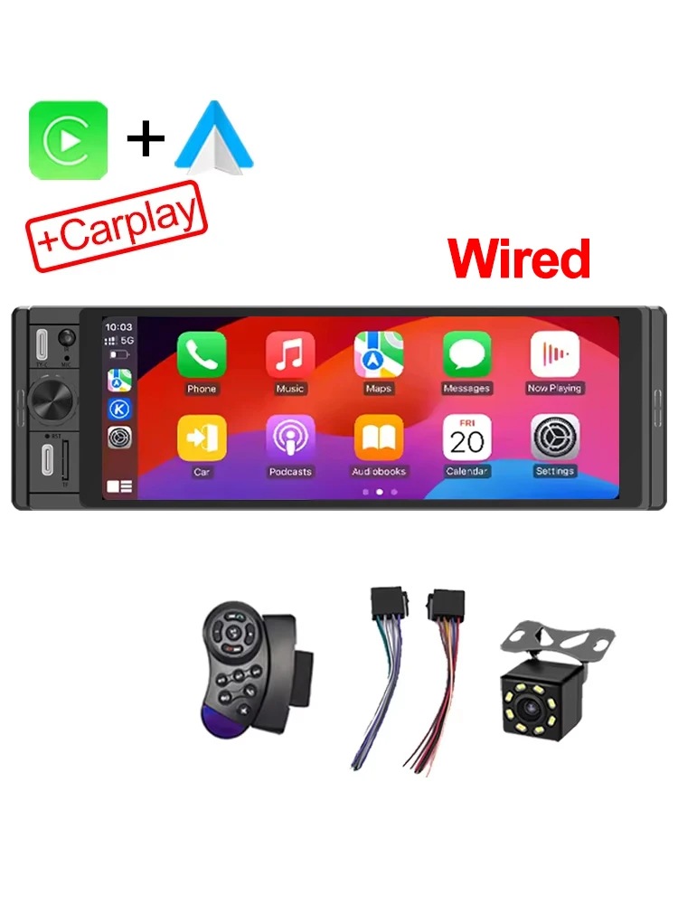 (8 Leds) Sistema Multimídia Integrado Ao Veículo, Tela Sensível Ao Toque Android Carplay Sem Fio De 6,36 Polegadas