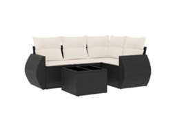 Conjunto 5 sofás de jardim com almofadões VIDAXL vime PE preto