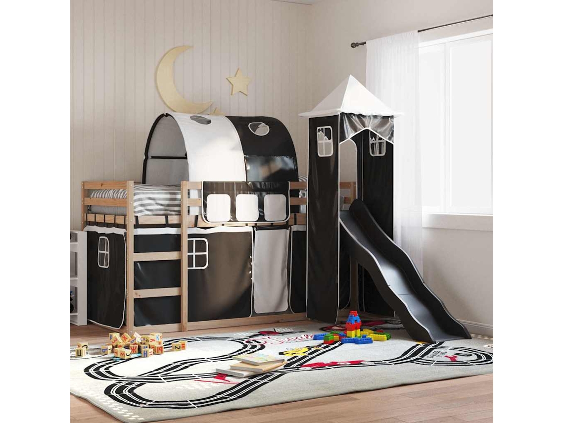 Beliche Com Escorrega E Cortinas 80x200 Cm Branco E Preto