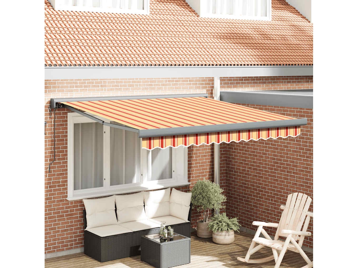 Vidaxl Toldo Retrátil 3,5x2,5 M Tecido E Alumínio Amarelo E Branco