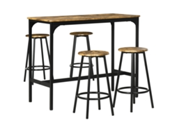 Conjunto De Mesa Alta Com 4 Banquinhos Em Metal Preto E Madeira, Cozinha E Sala De Jantar