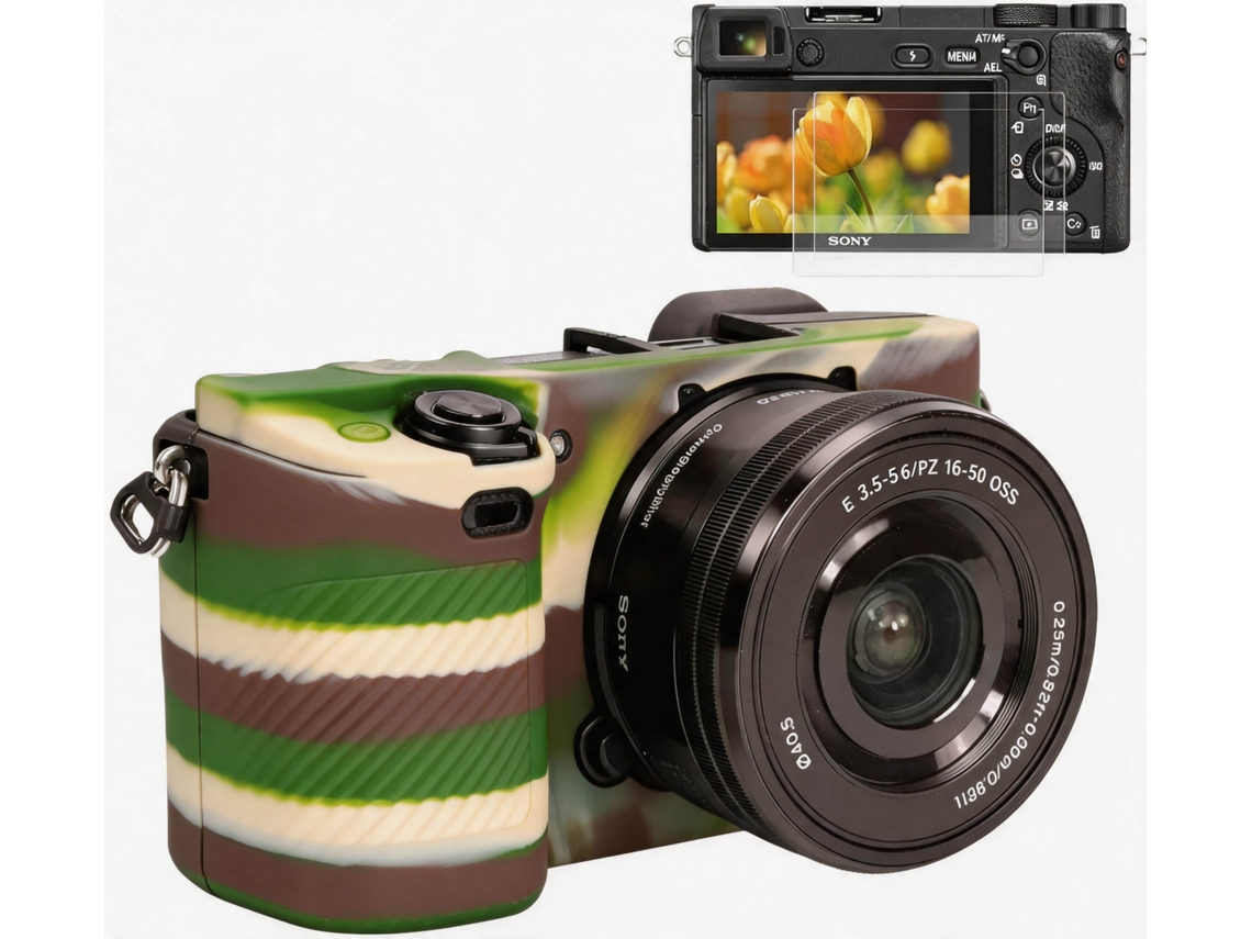 Capa Protetora De Silicone Antirriscos Para Sony A6100/a6300/a6400 Inclui 2 Protetores De Tela Camuflar Digitallab