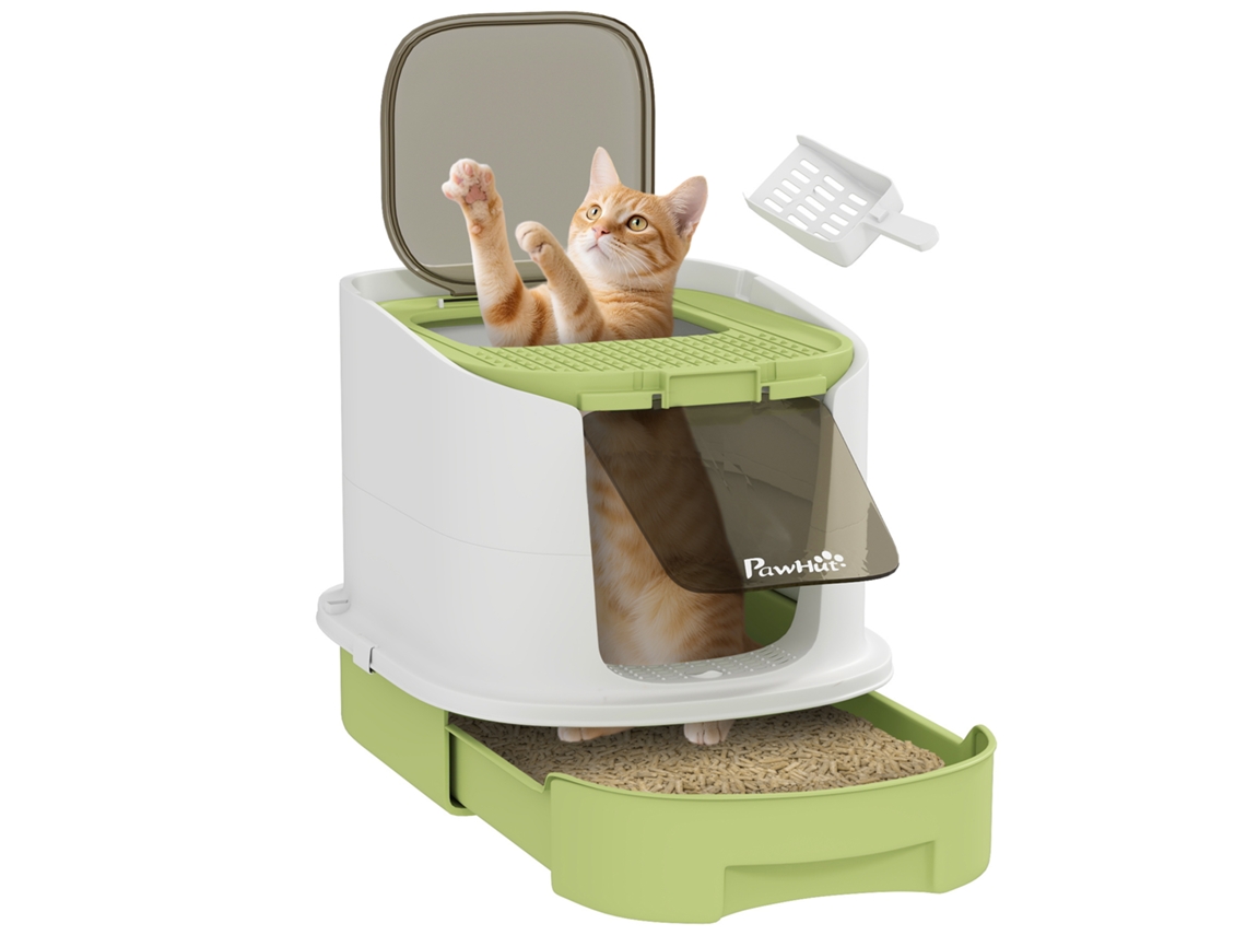 Casa de gato de plástico com caixa de areia fechada, pá, porta e dimensões 40,5x52,5x42,5cm verde | S/MARCA