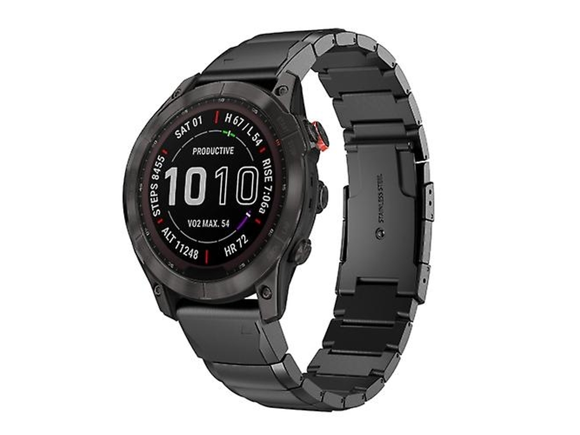Garmin Fenix 7 Sapphire Solar 22 Mm Aço Inoxidável Pulseira Casco De Tartaruga Preta., Acabamento Moderno