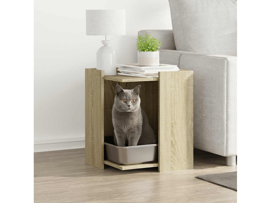 Vidaxl Compartim. Caixa De Areia Gatos Deriv. Madeira Carvalho Sonoma