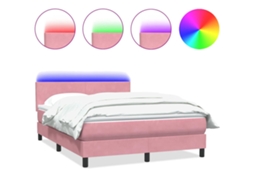 Cama Box Spring com Colchão e Led Rosa Veludo MAISON EXCLUSIVE (160x210 cm)