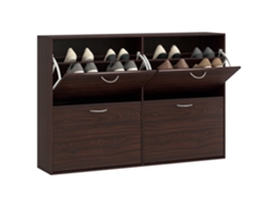 Sapateira Compacta Para 24 Pares De Sapatos Com Prateleiras Ajustáveis E 4 Gavetas. Feita De Madeira. 120x24x81cm. Marrom.