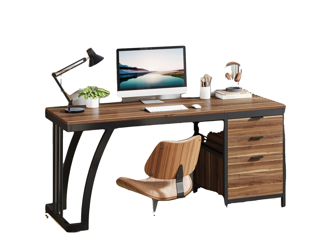 Mesa De Computador, Gavetas Reversíveis, Superfície De Trabalho Espaçosa, Marrom 02