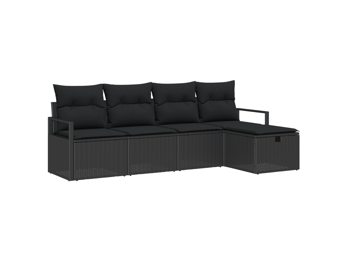 Conjunto 5 Sofá De Jardim Vidaxl Preto Vime Pe (230 X 117 X 85 Cm)