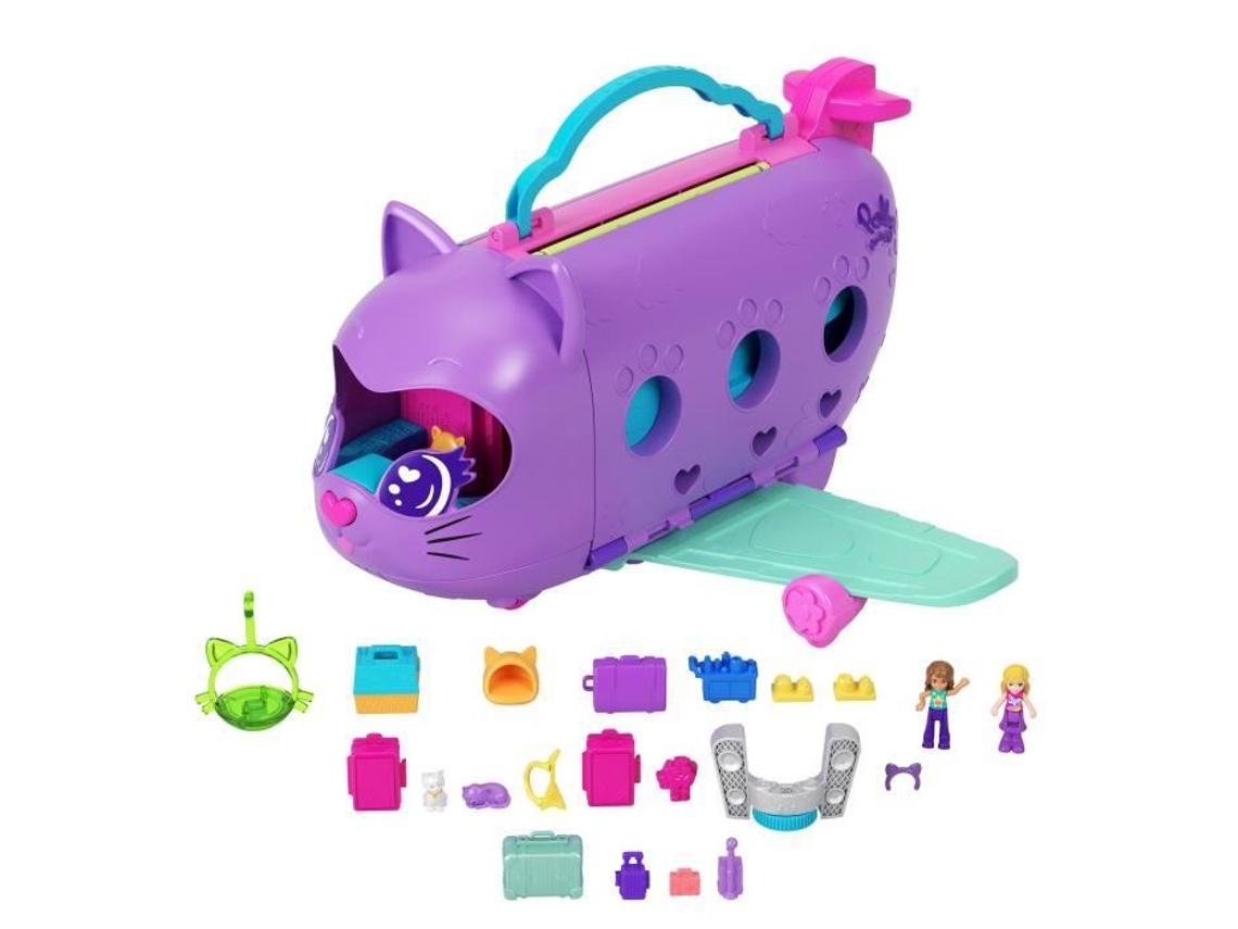 Caixa De Avião Gatinho Transformável Polly Pocket Com 2 Minifiguras Hwp19