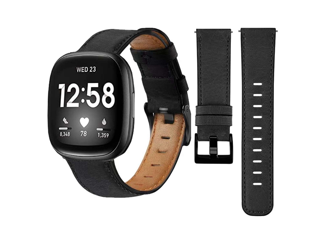 Bracelete Classic Vintage em Pele Ecológico Fitbit by Google Sense 2 Preto