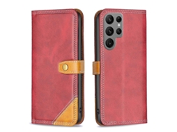 Capa De Couro Com Costura Dupla Combinando Para Samsung Galaxy S23 Ultra 5g
