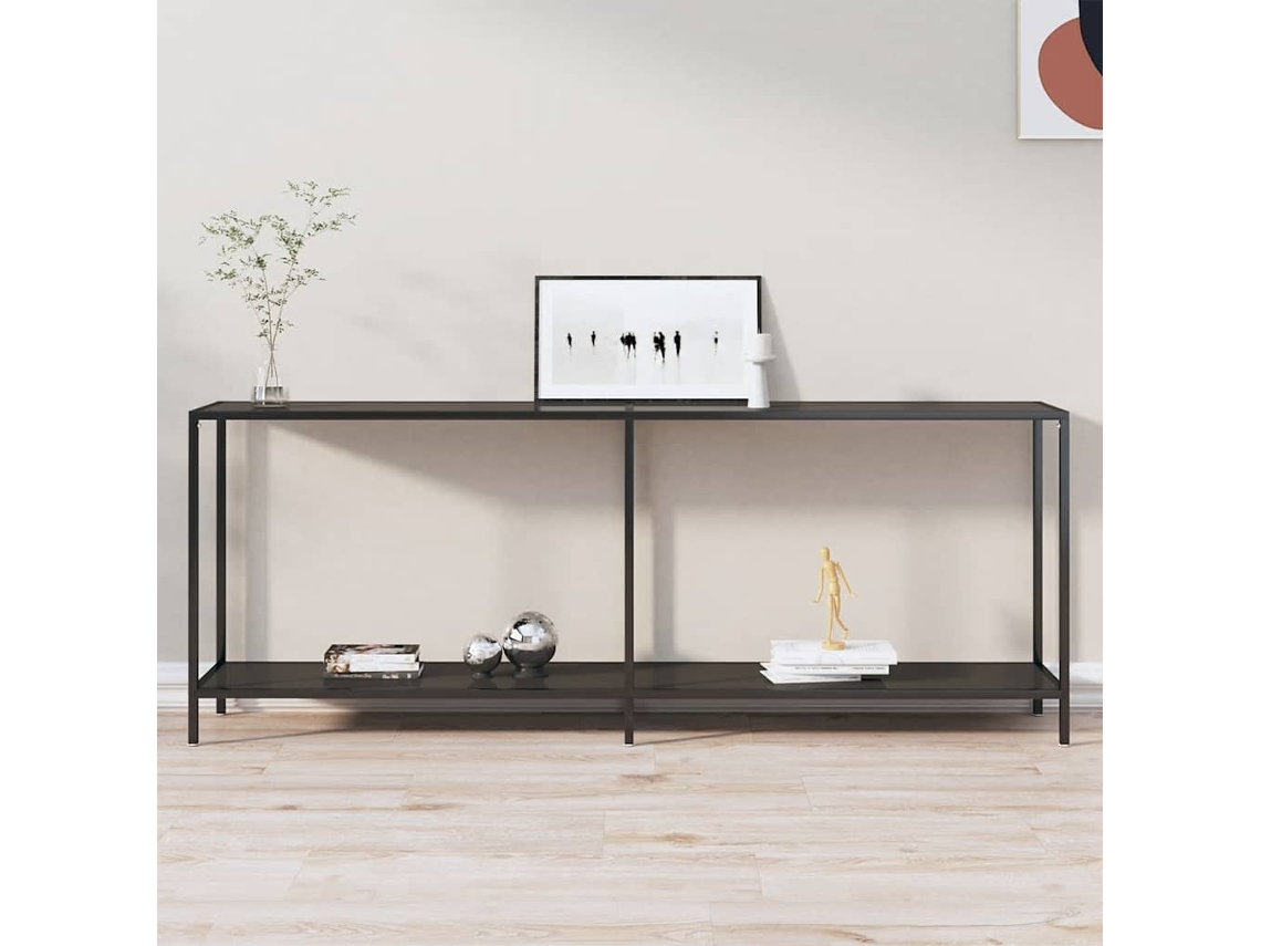 Vidaxl Mesa Consola Preto 200x35x75,5 Cm Vidro Temperado