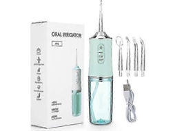 Irrigador Oral Portátil Recarregável com 4 Pontas para Higiene Bucal, Irrigador Oral Verde para Remoção de Tártaro. TAISHENGDA