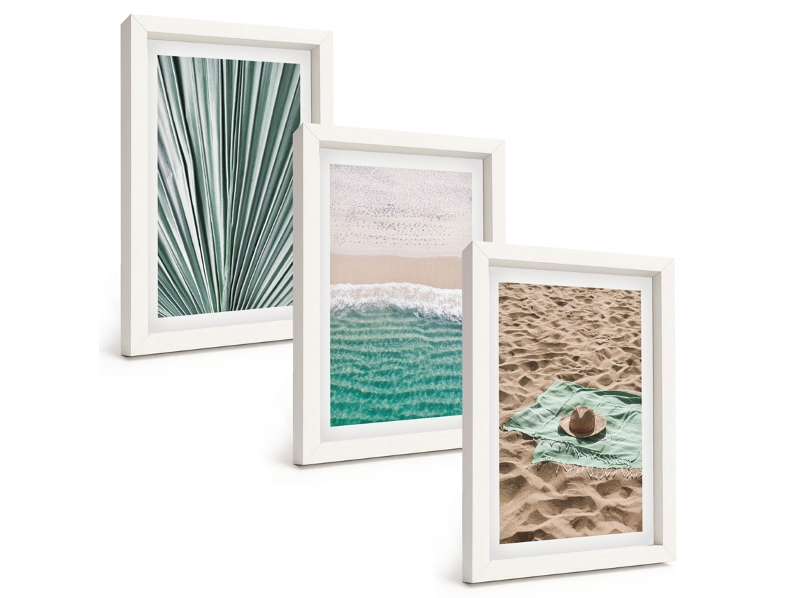 Pinturas Murais Modernas Vistas De Férias Na Praia E No Mar Moldura Branca Fotos Para O Escritório Espelharte (3 Peças 20x30 Cm)