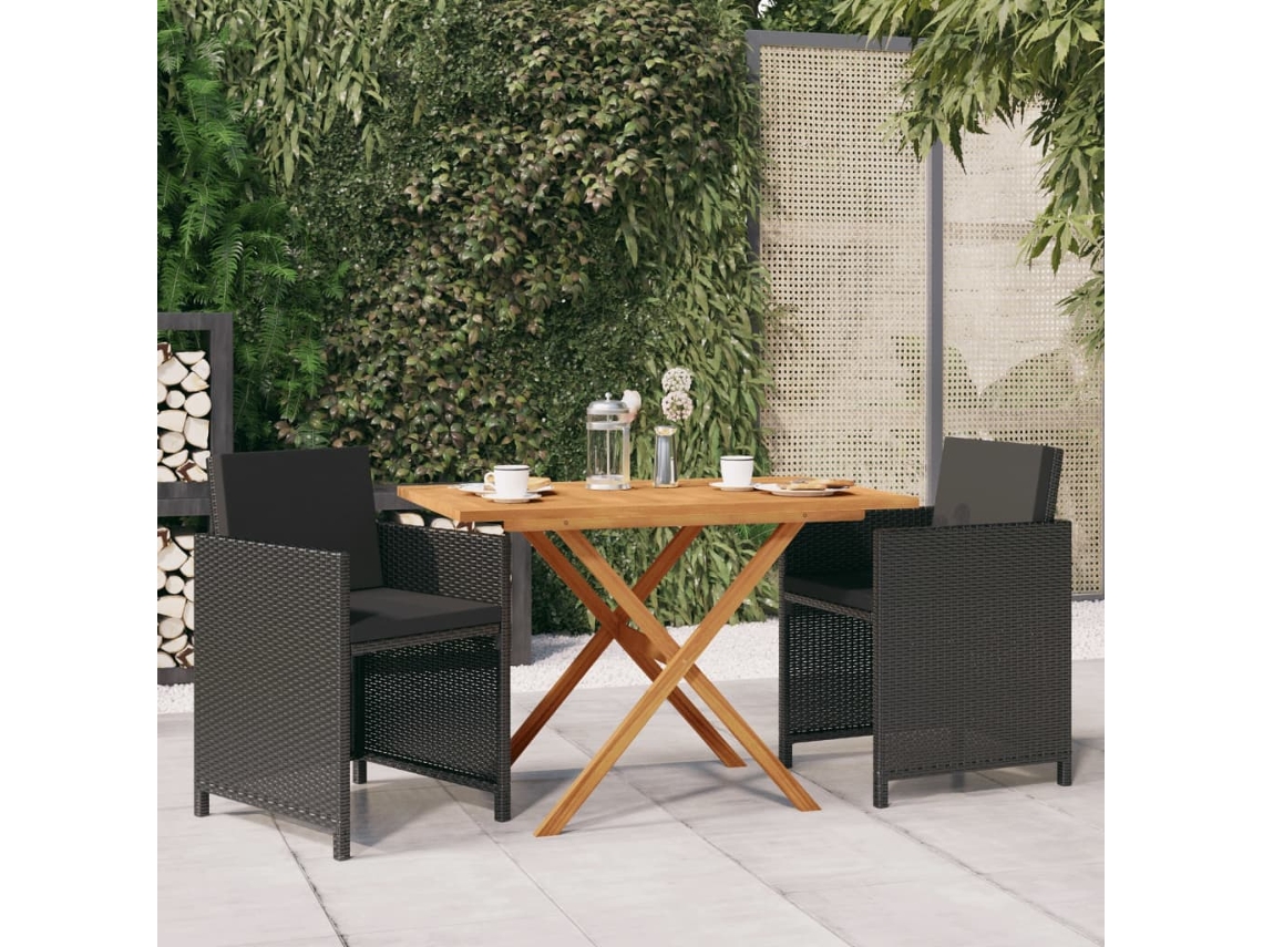 Vidaxl 3 Pcs Conjunto De Jantar Para Jardim Com Almofadões Preto